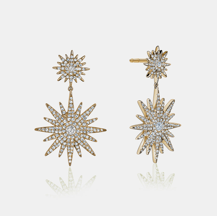 Boucles d'Oreilles en Diamant à Double Étoile Pendante
