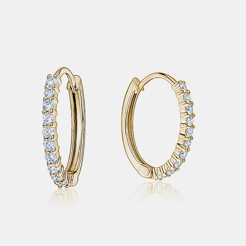 Diamond Oval Huggies - 14K Yellow Gold