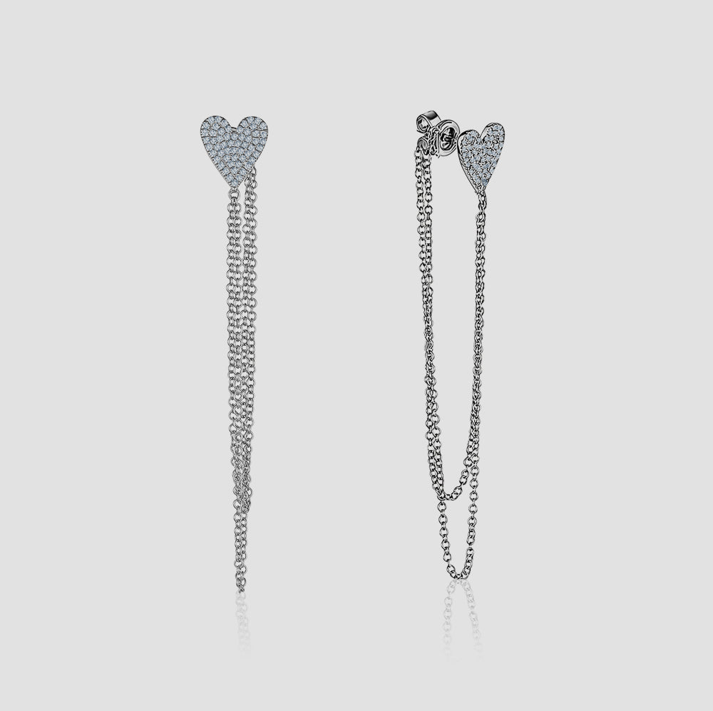 Dangling Diamond Heart Chain Earrings