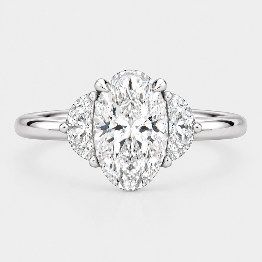 The Oval & Half Moon Trinity Engagement Ring