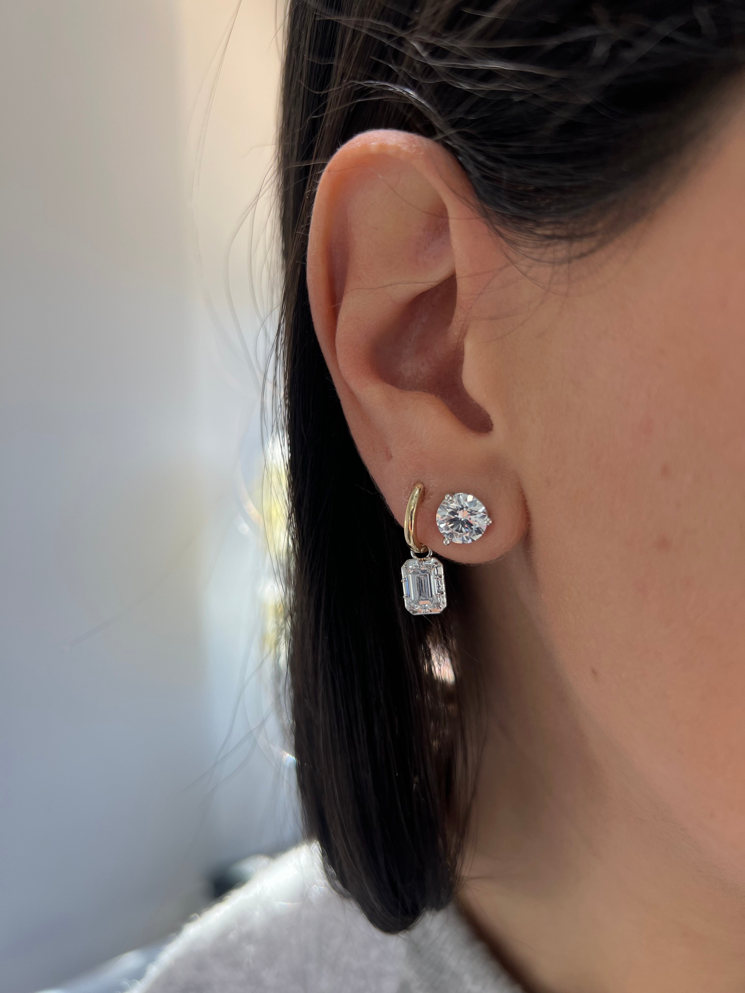 Lab Grown Diamond Emerald Cut Huggies