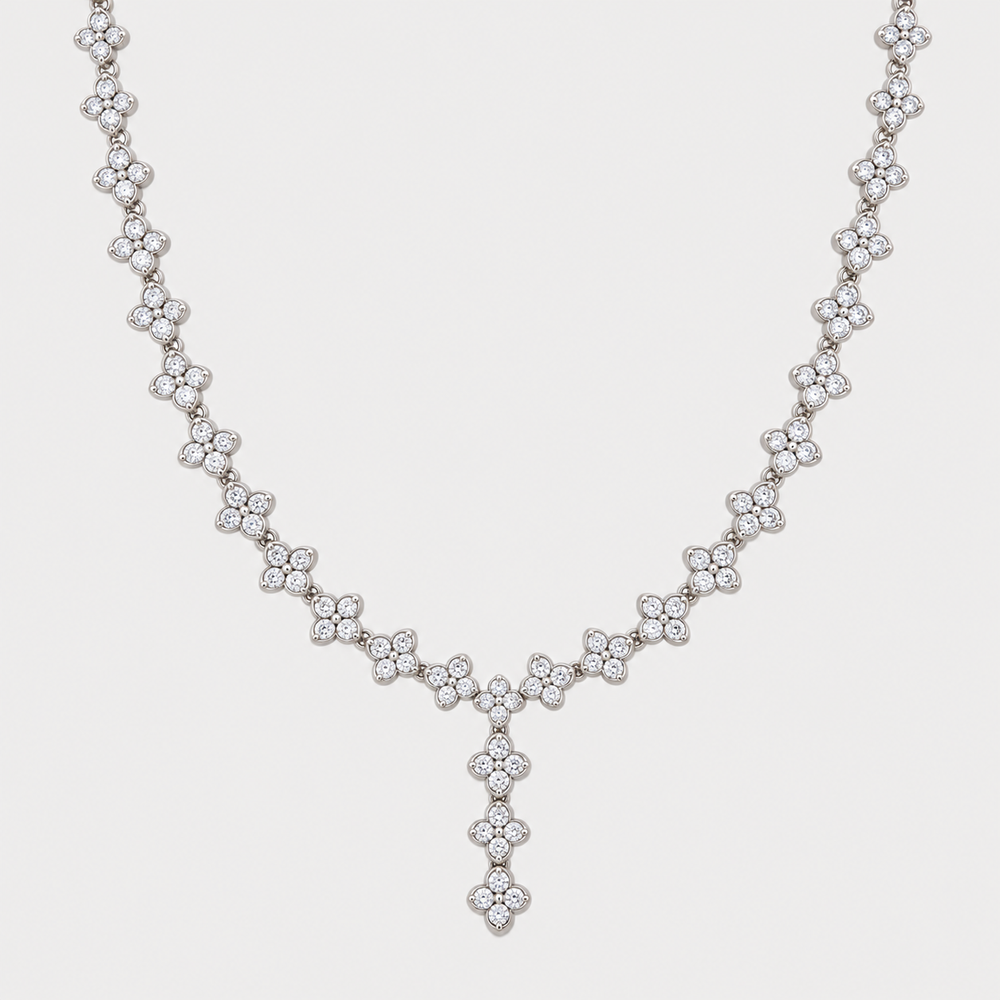 Diamond Fleur Drop Necklace - 18K White Gold