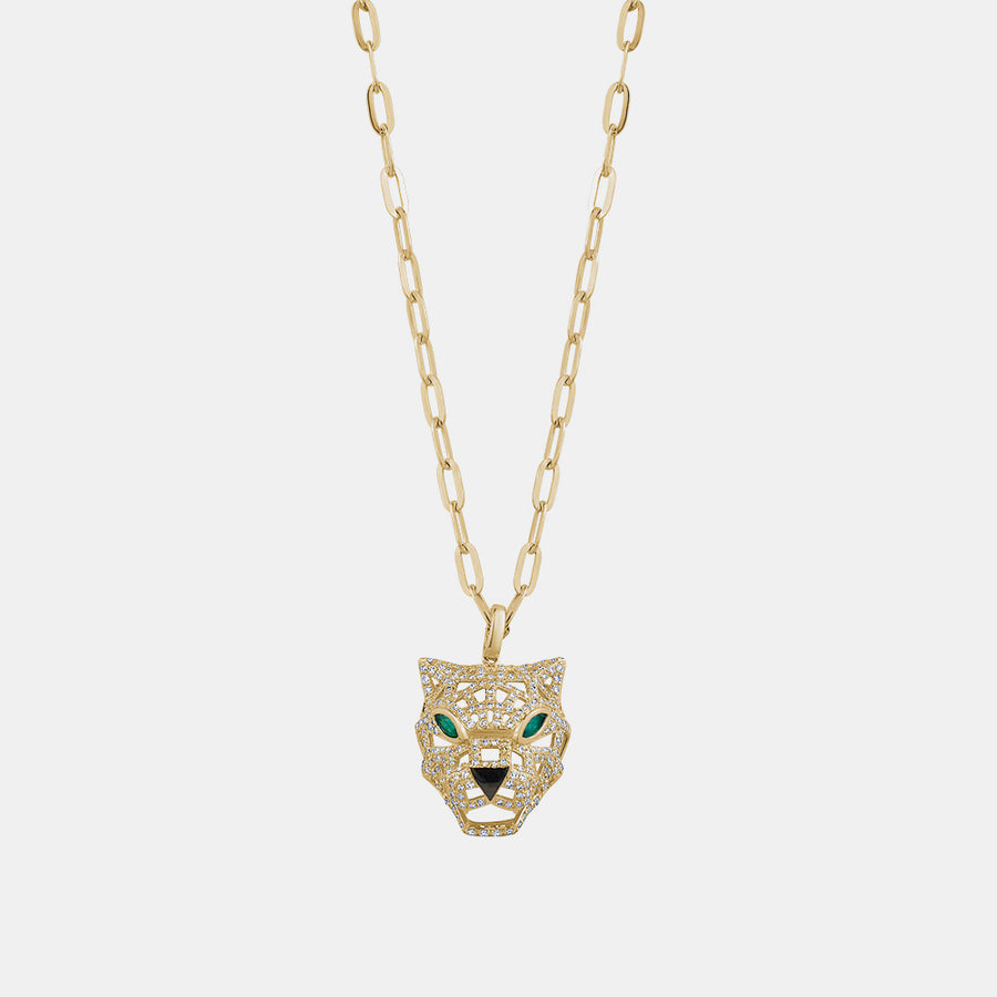 Collier en chaîne avec panthère en diamant