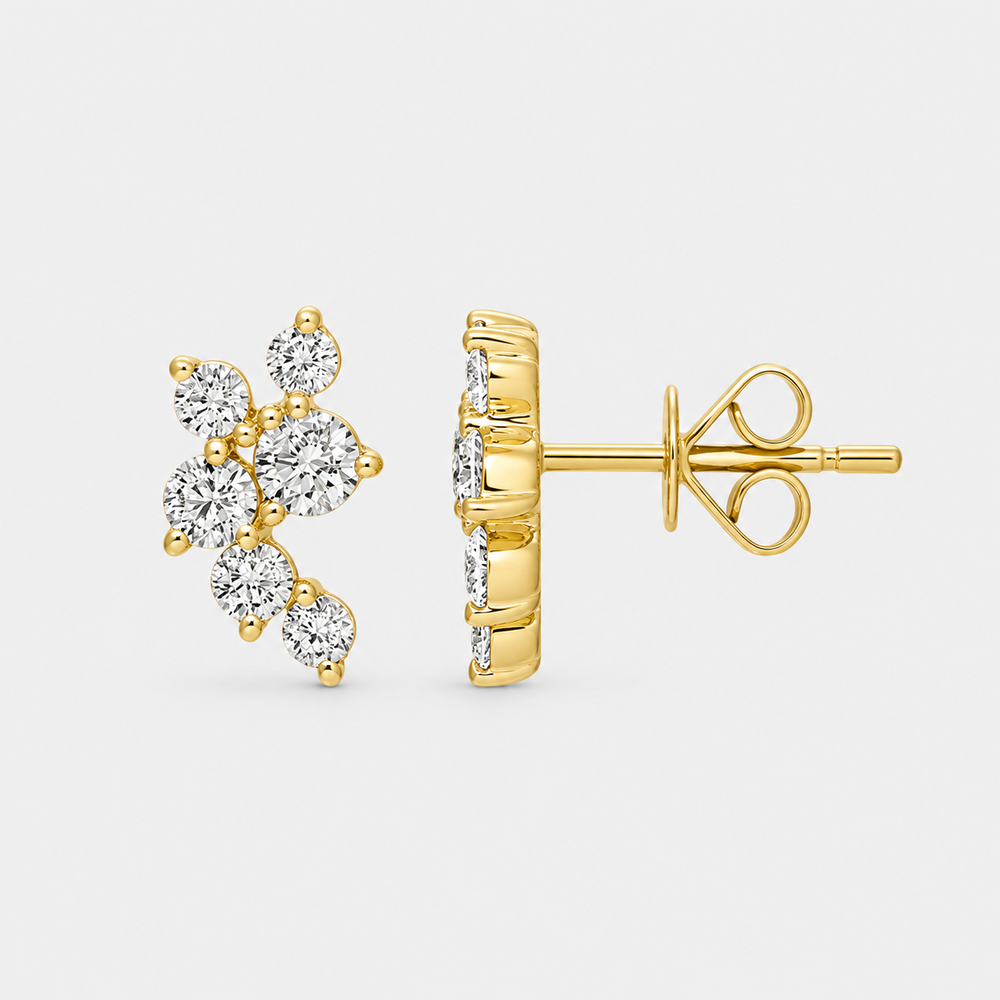 Diamond Blossom Cluster Earrings - 14K Yellow Gold