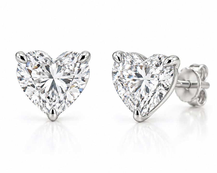 Lab Grown Heart-Shaped Diamond Stud Earrings
