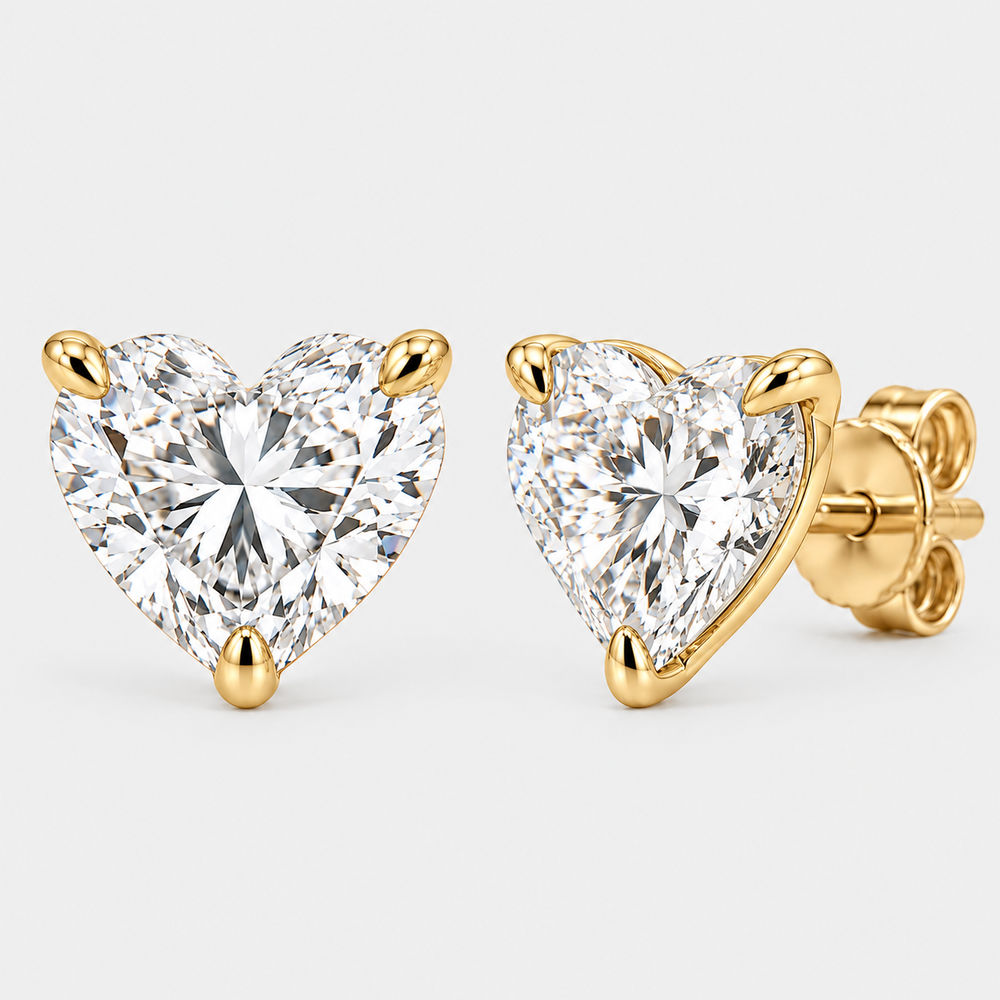 Lab Grown Heart-Shaped Diamond Stud Earrings - 14K Yellow Gold