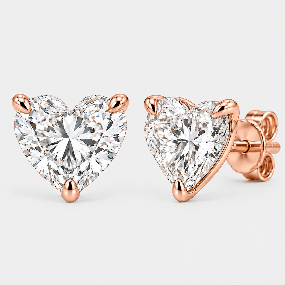 Lab Grown Heart-Shaped Diamond Stud Earrings - 14K Rose Gold