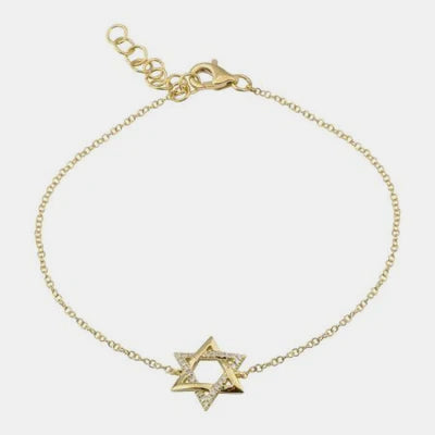 Half Diamond Star of David Bracelet - 14k Yellow Gold