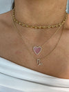 Collier en forme de coeur avec diamant et opale rose