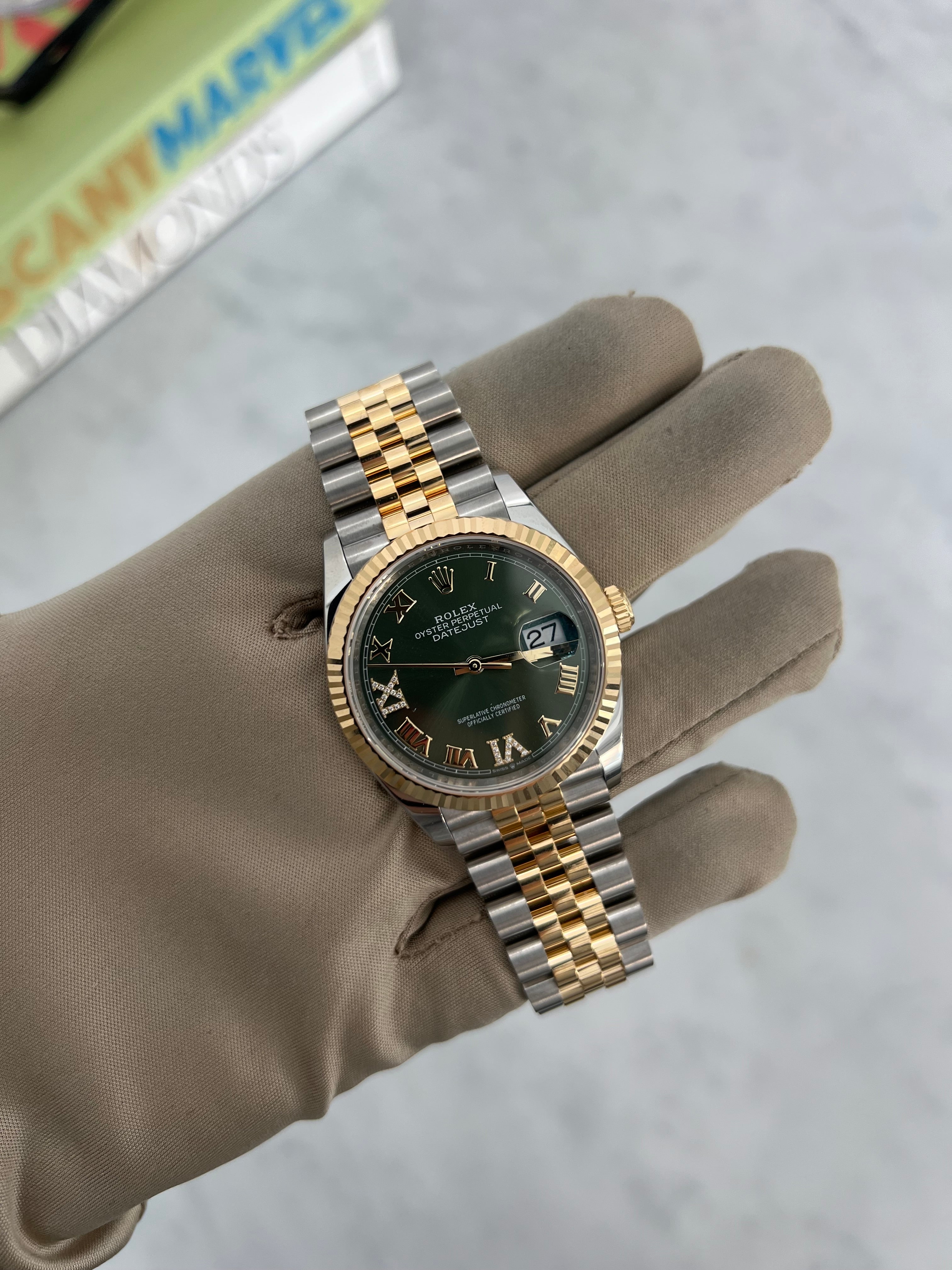 Rolex Datejust Two-Tone Yellow Gold Green Dial Diamond Six and Nine Jubilee Bracelet 36mm 126233/2025