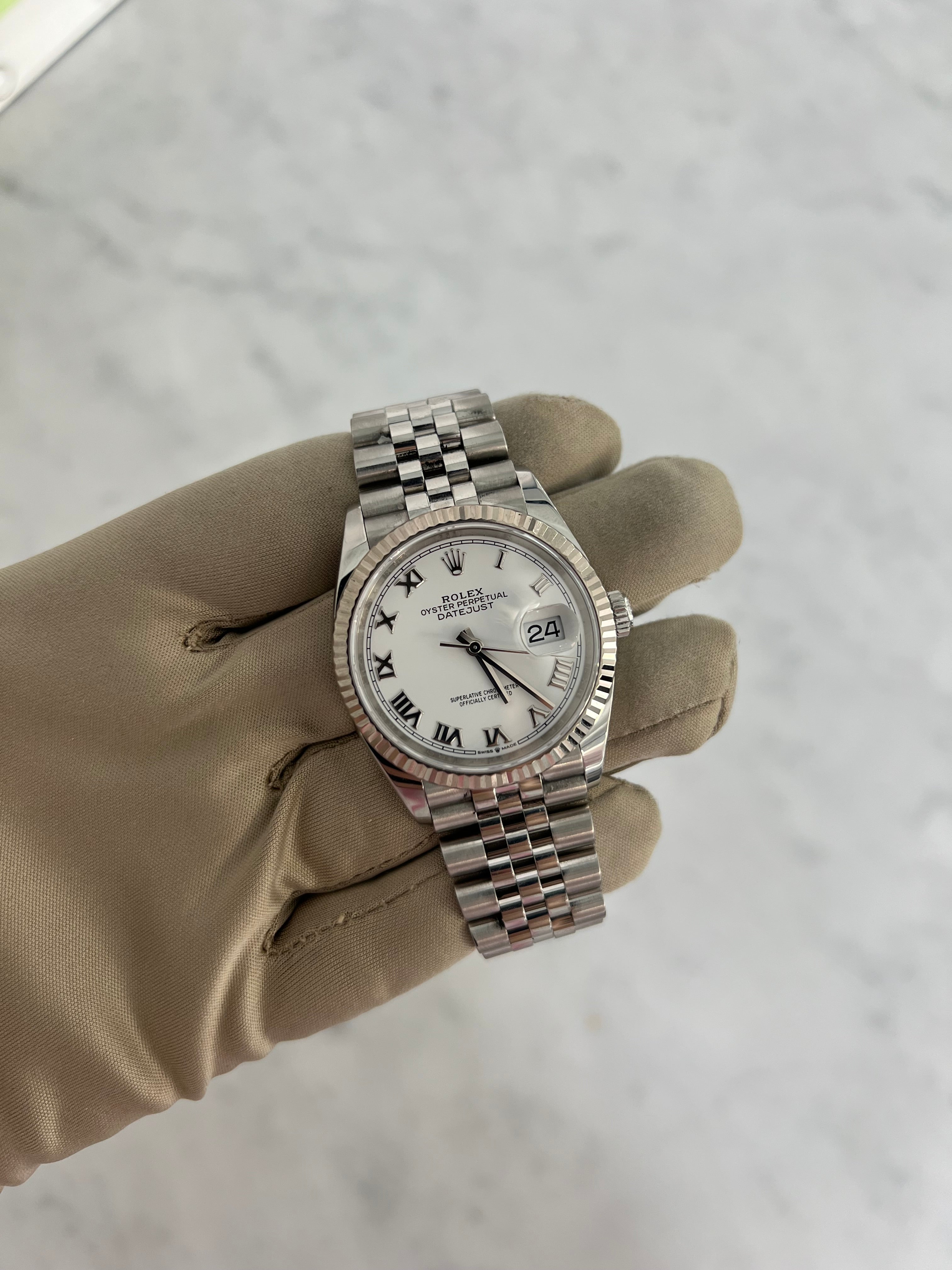 Rolex Datejust Stainless White Roman Dial Jubilee Bracelet 36mm 126234/2020
