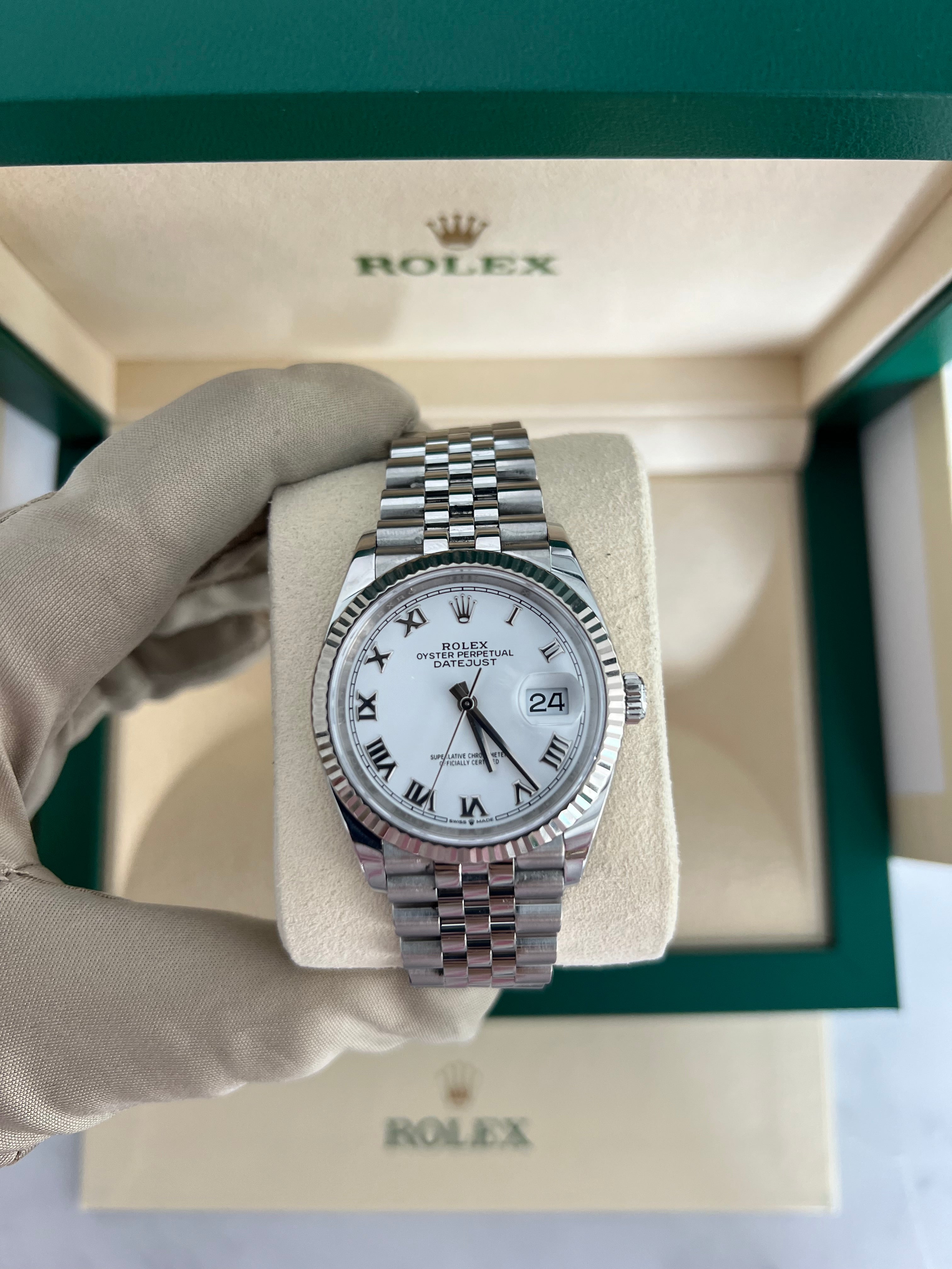 Rolex Datejust Stainless White Roman Dial Jubilee Bracelet 36mm 126234/2020