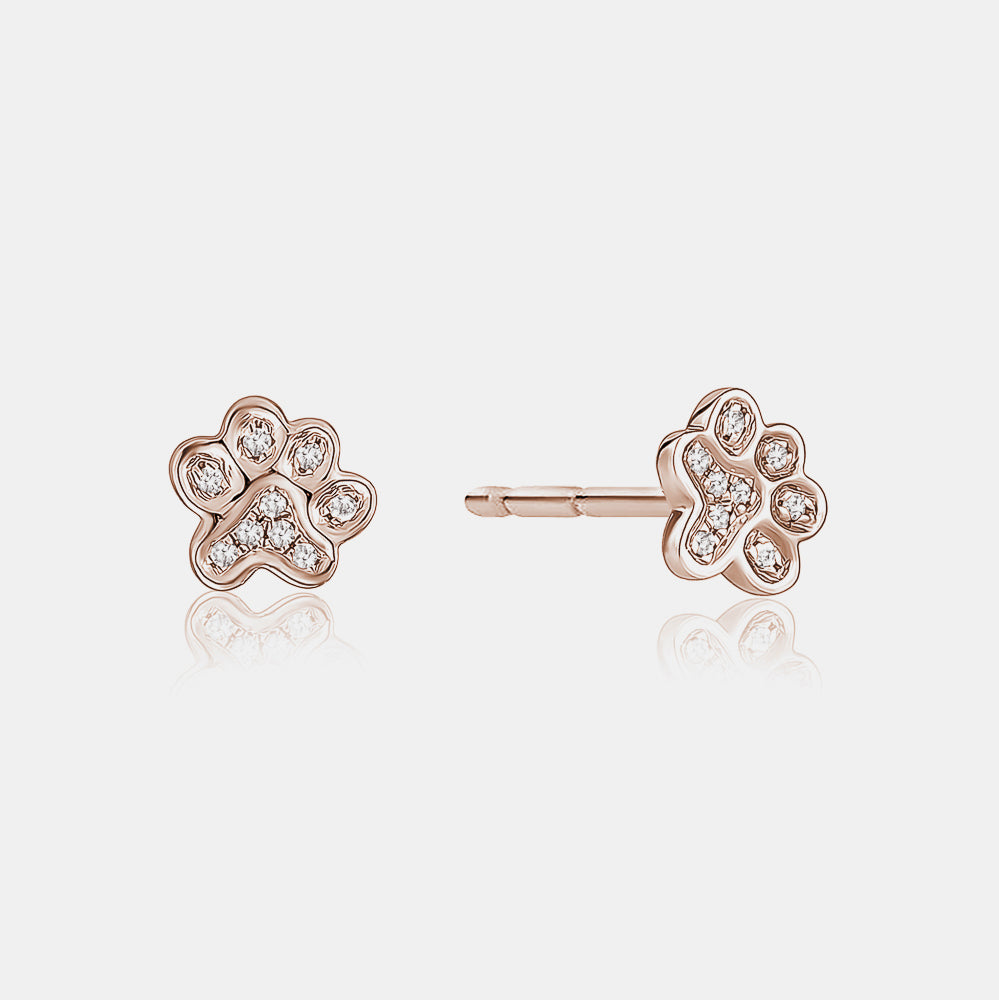 Diamond Paw Studs - 14K Rose Gold