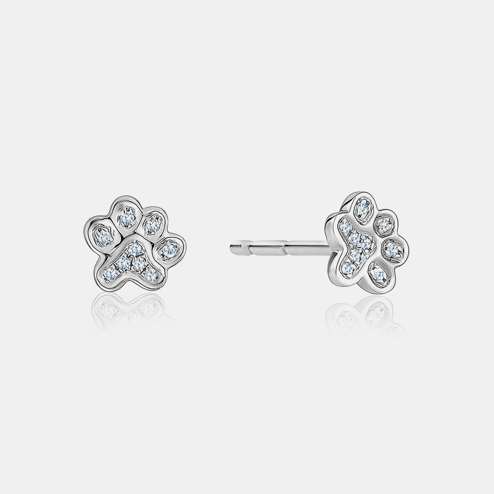 Diamond Paw Studs - 14K White Gold