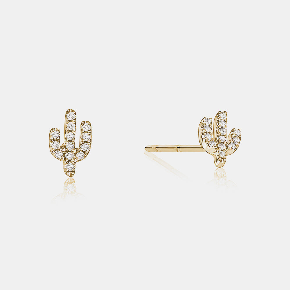 Diamond Cactus Studs - 14K Yellow Gold