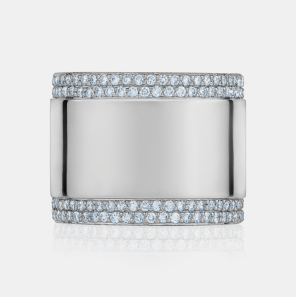 Diamond Border Cigar Band - 14K White Gold