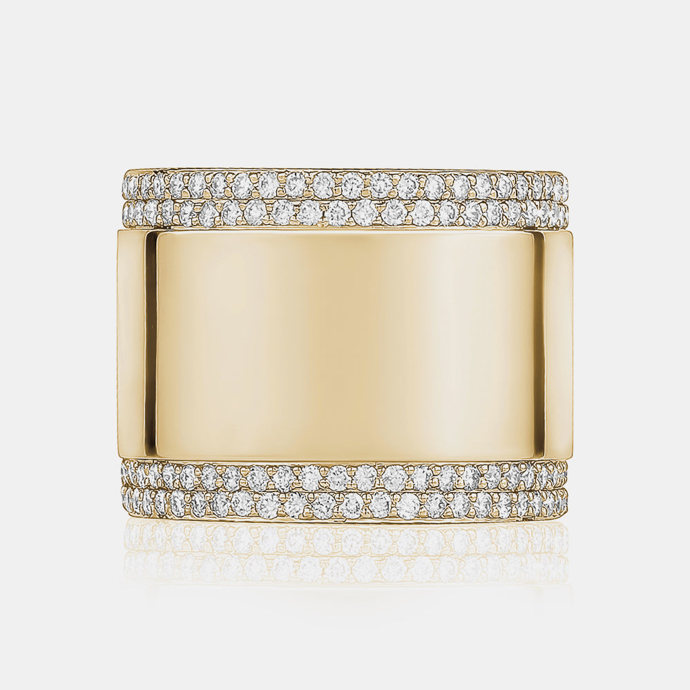Diamond Border Cigar Band - 14K Yellow Gold