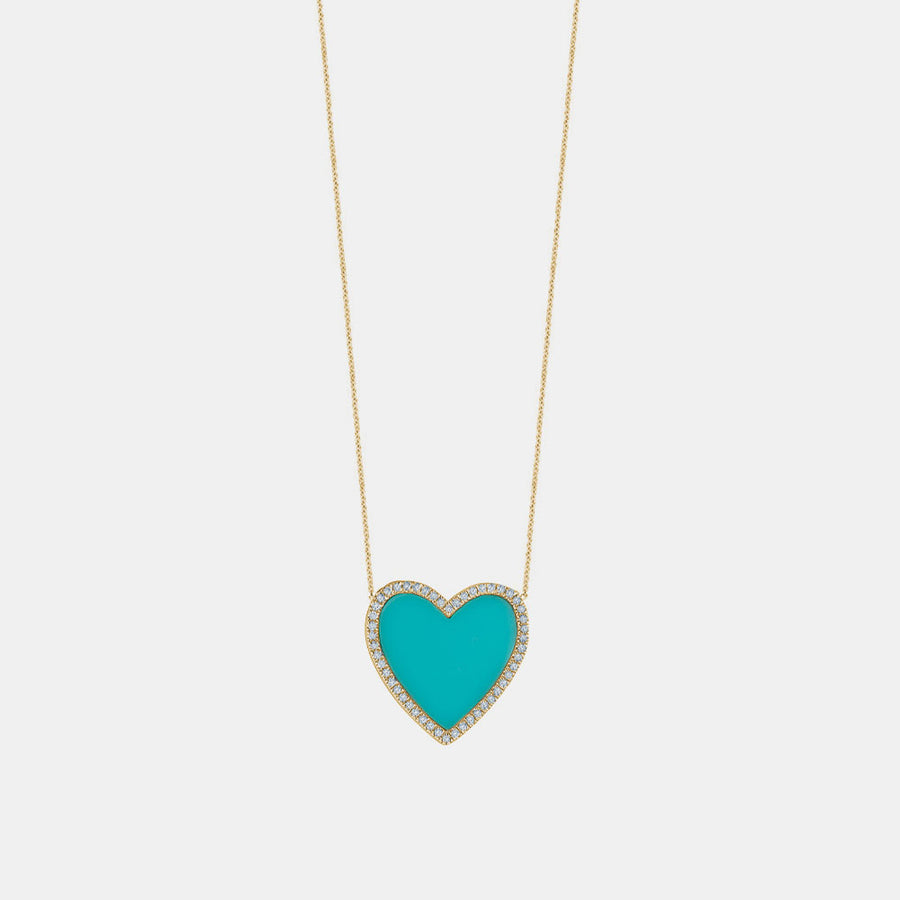 Collier en forme de cœur en turquoise avec bordure de diamants