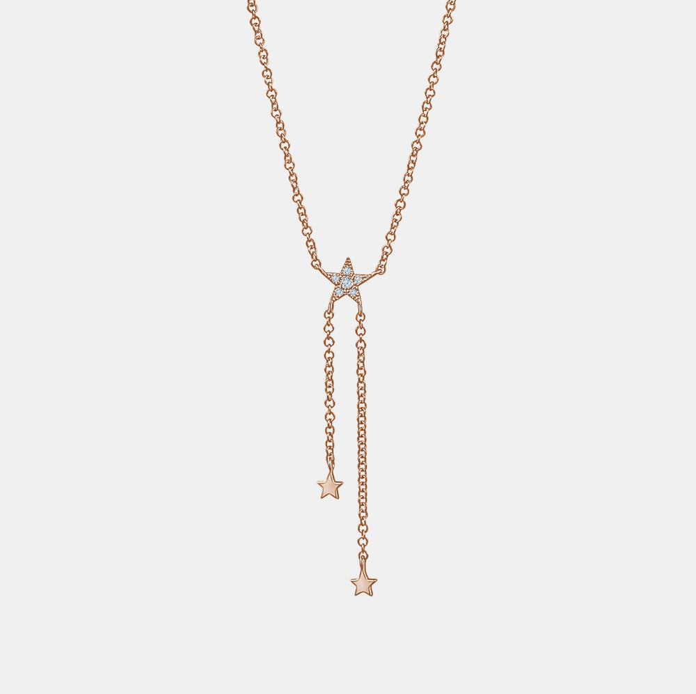 Double Dangling Diamond Star Necklace