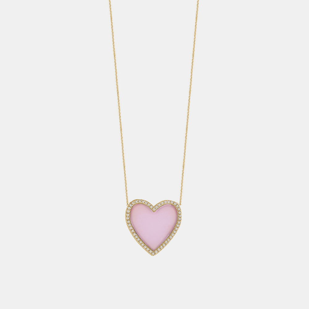 Collier en forme de coeur avec diamant et opale rose
