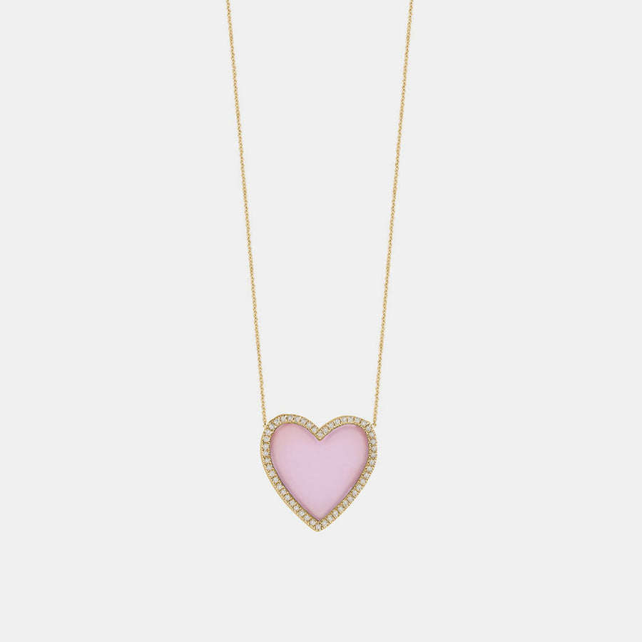 Collier en forme de coeur avec diamant et opale rose