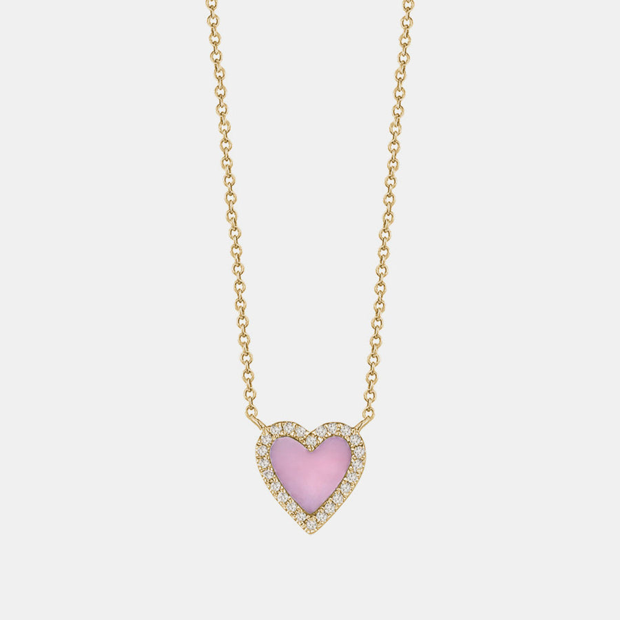 Mini collier coeur en opale rose bordé de diamants