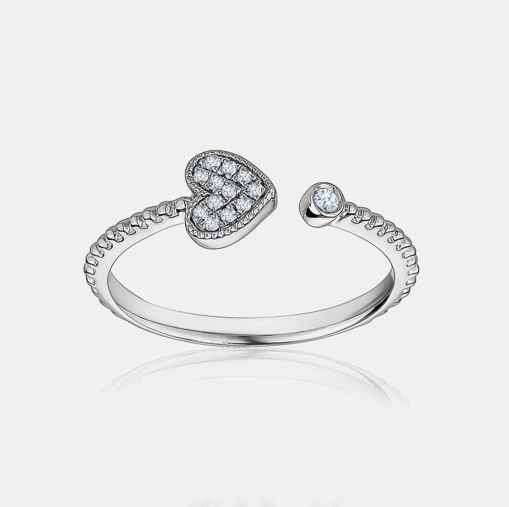 Beaded Diamond Open Heart Ring