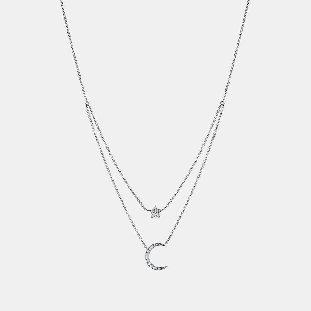 Mini Double Chain Star Moon Necklace