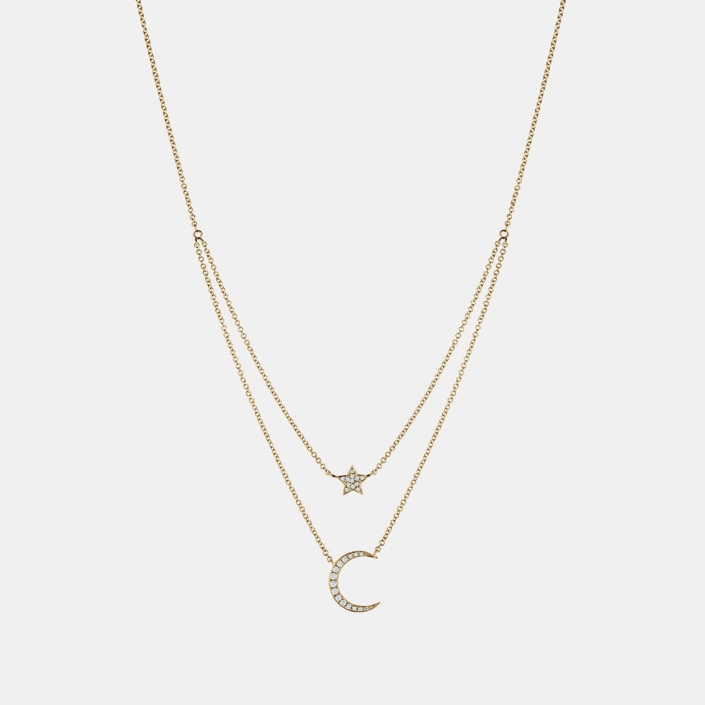 Collier Demi Lune et Étoile en Diamant