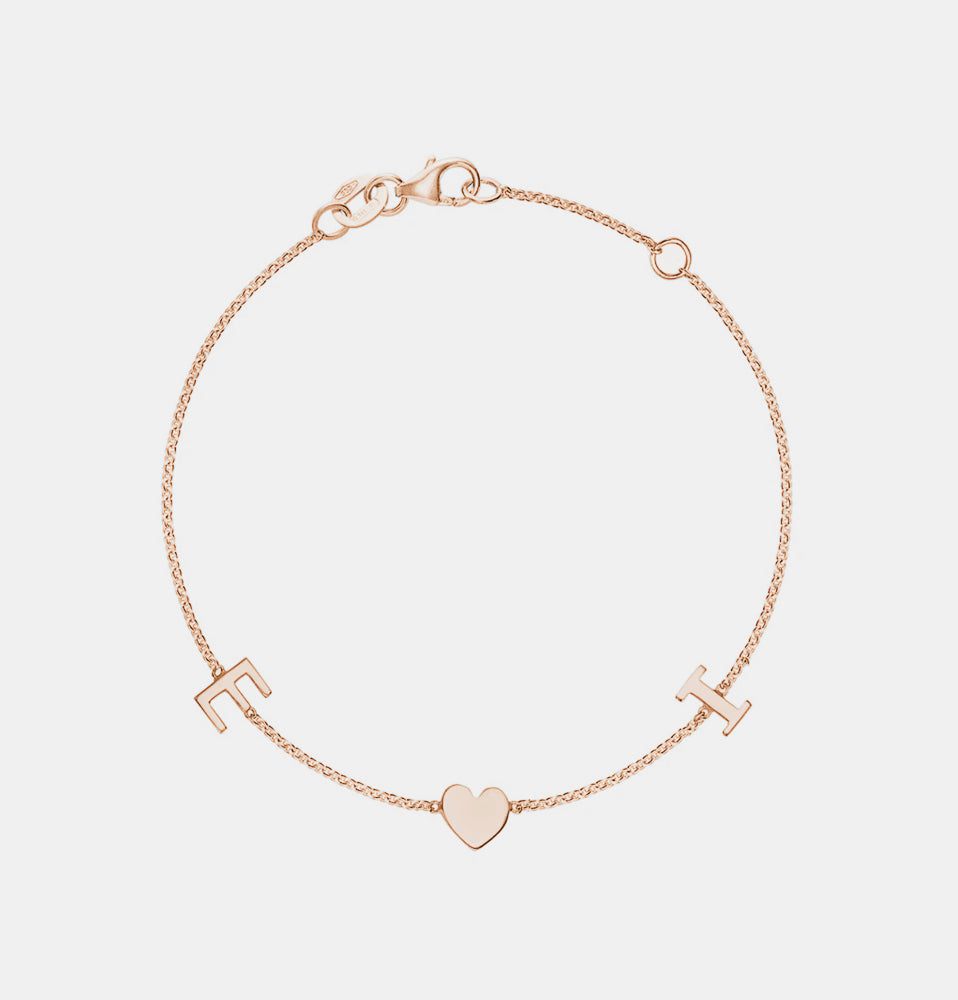 2 Letter Mini Initial Bracelet - 14K Rose Gold