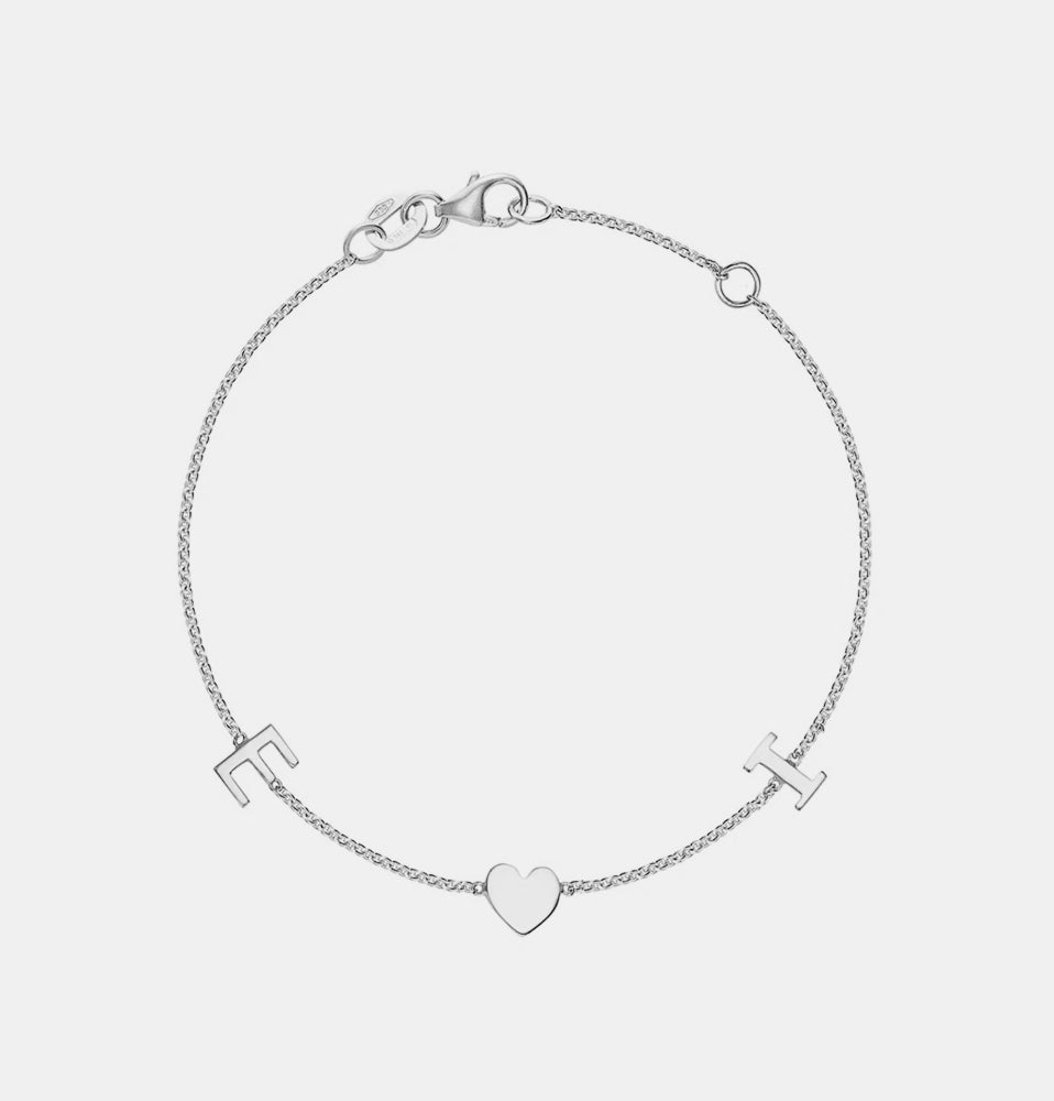 2 Letter Mini Initial Bracelet - 14K White Gold
