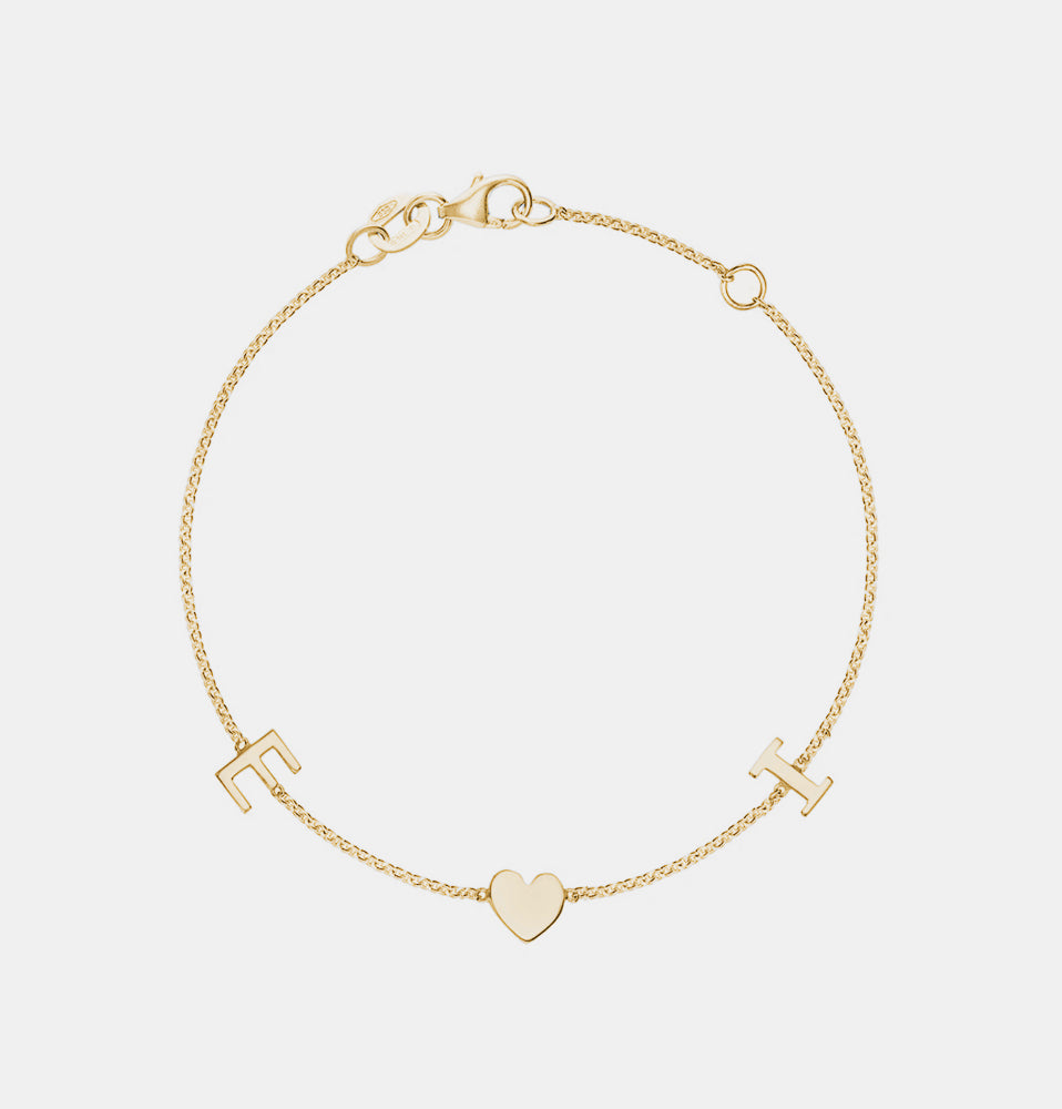 2 Letter Mini Initial Bracelet - 14K Yellow Gold
