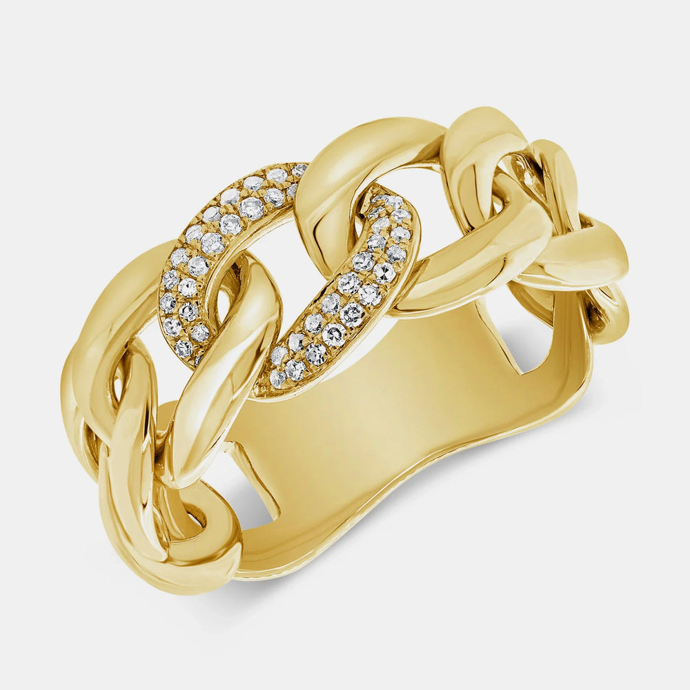 Diamond Chain Ring - 14K Yellow Gold