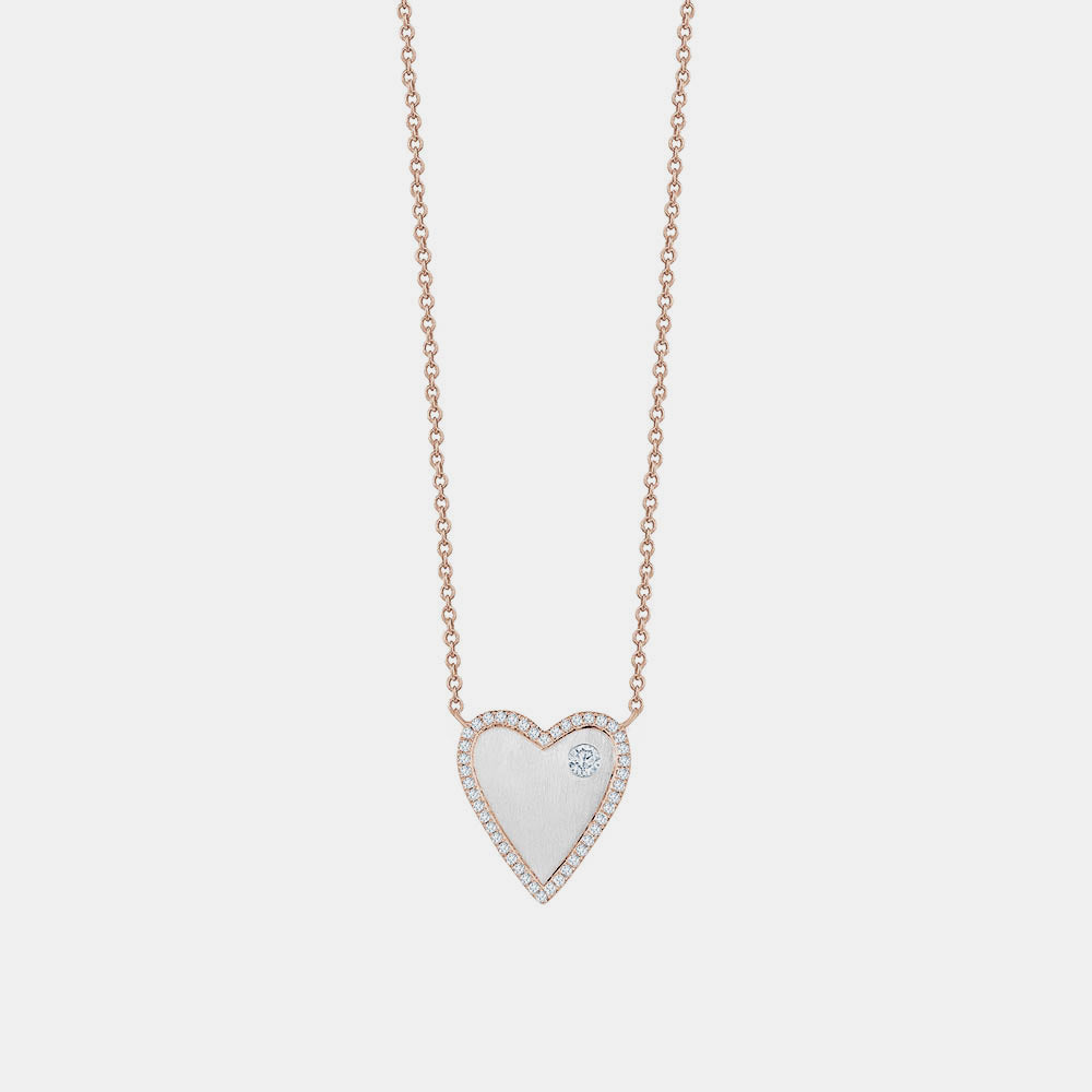 Gold Diamond Border Heart Necklace