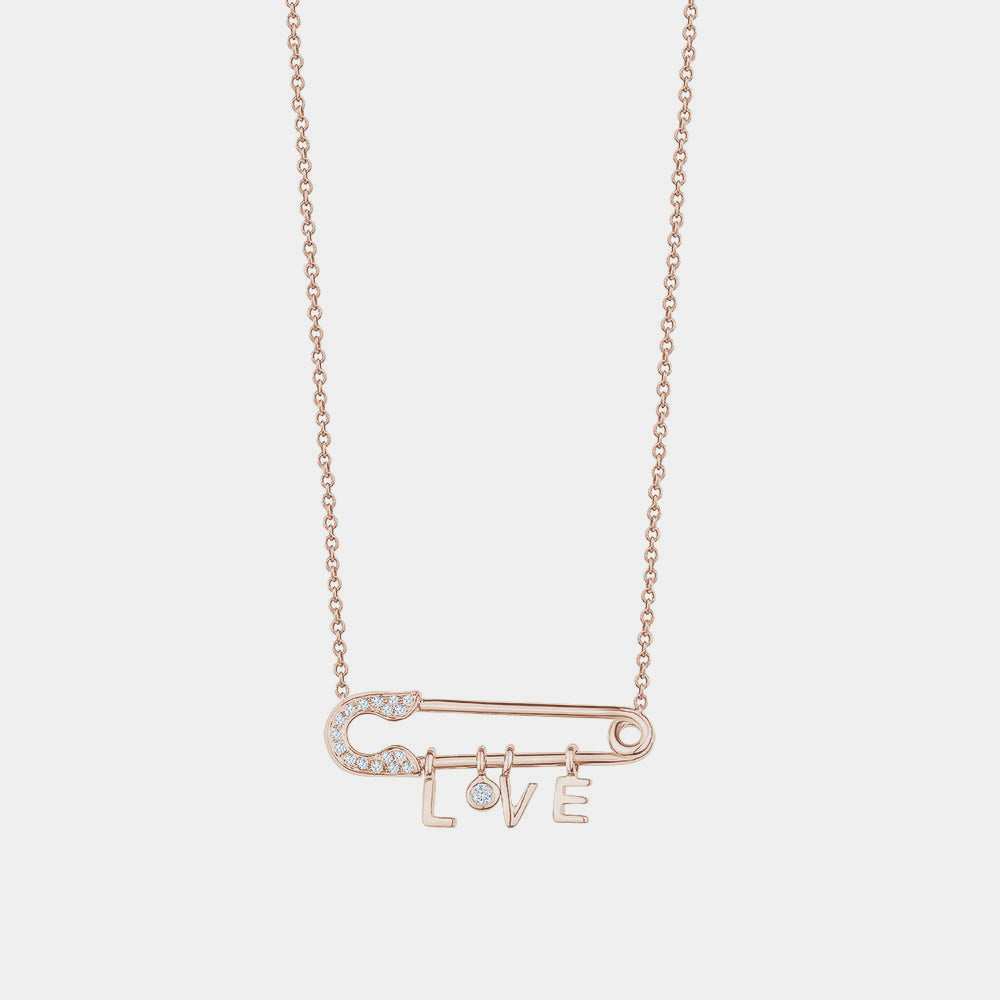 Diamond Love Safety Pin Necklace