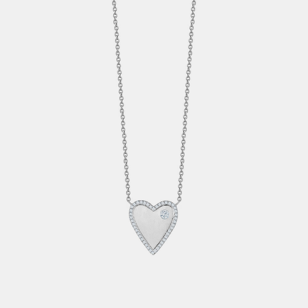 Gold Diamond Border Heart Necklace