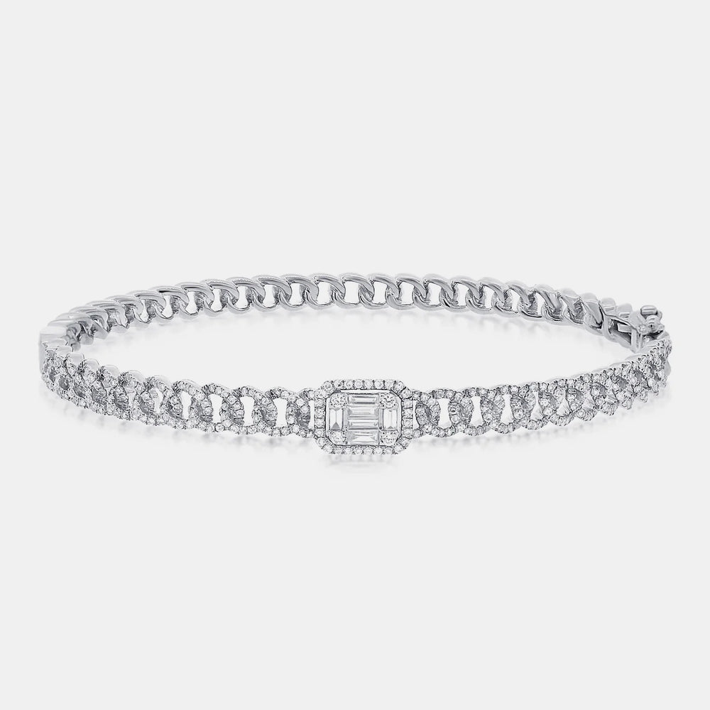 Diamond Emerald Illusion Bangle - 14K White Gold