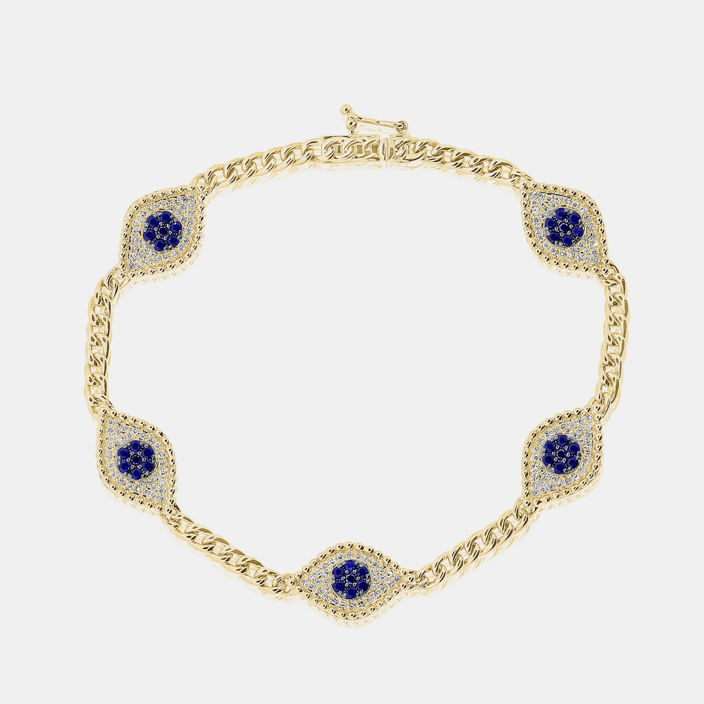 Chunky Diamond Blue Sapphire Hamsa Bracelet