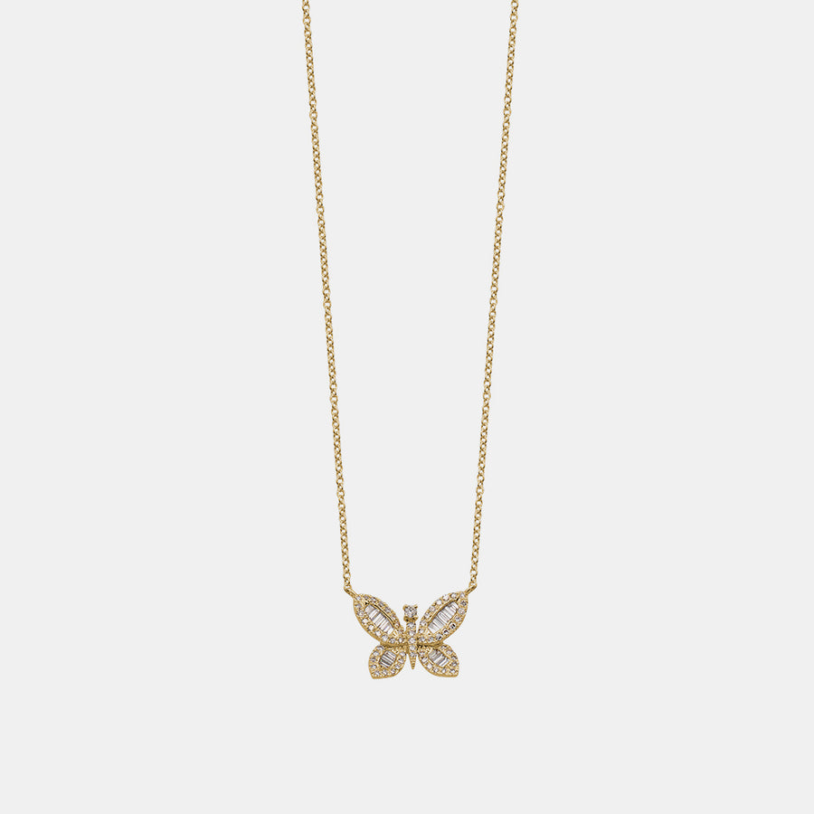 Collier papillon à baguettes de diamants