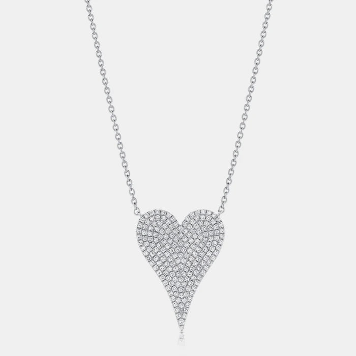 Pointy Pavé Heart Necklace - 14K White Gold