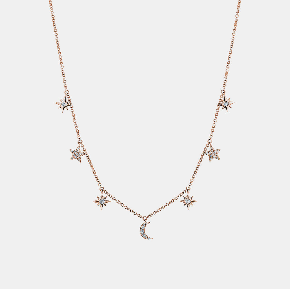 Dangling Diamond Star Moon Necklace