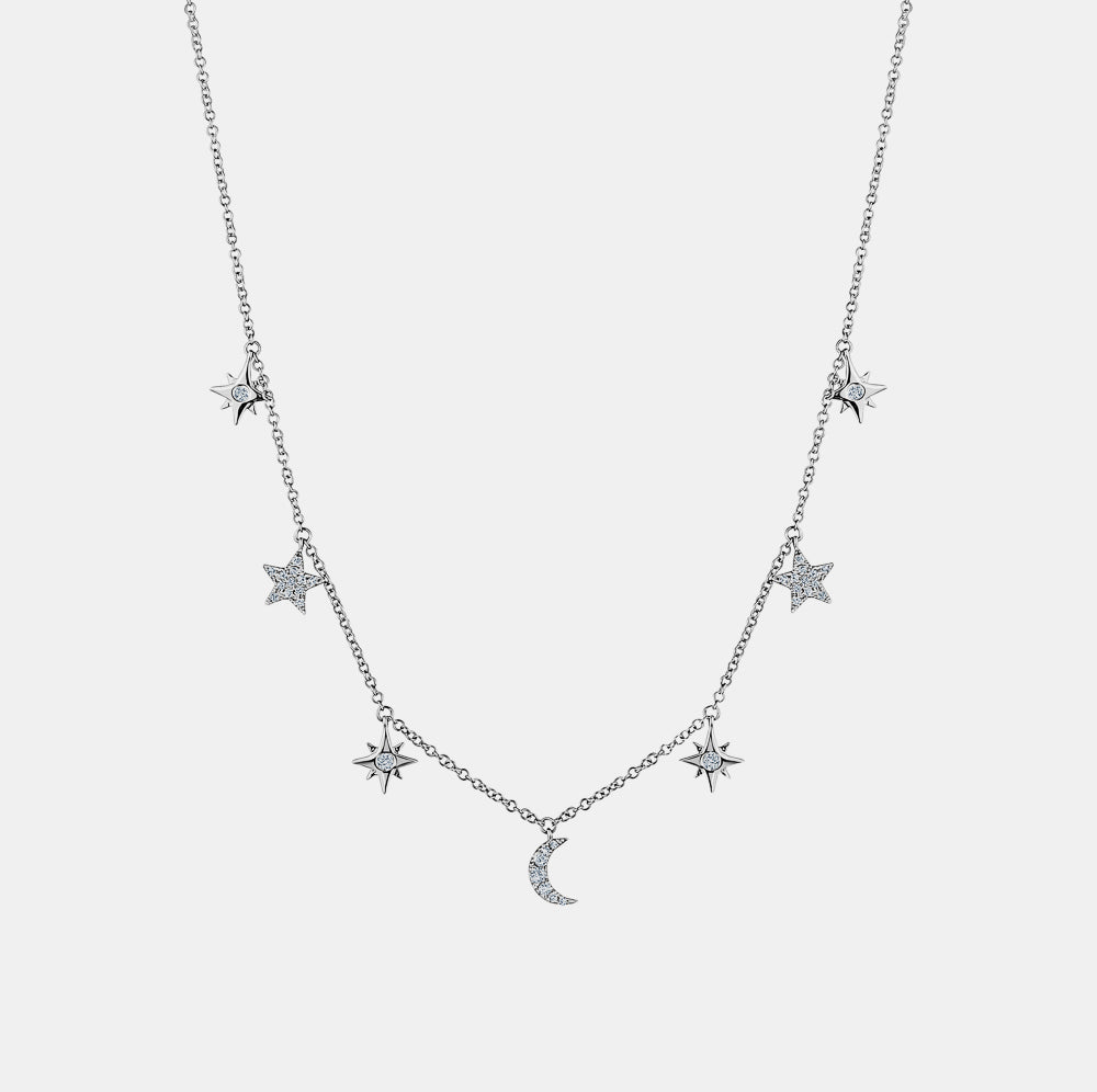 Dangling Diamond Star Moon Necklace