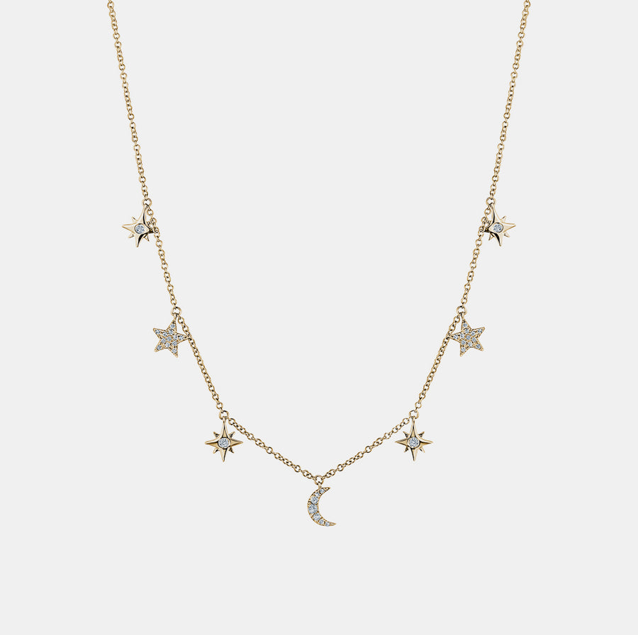 Collier étoile de lune en diamant pendant 