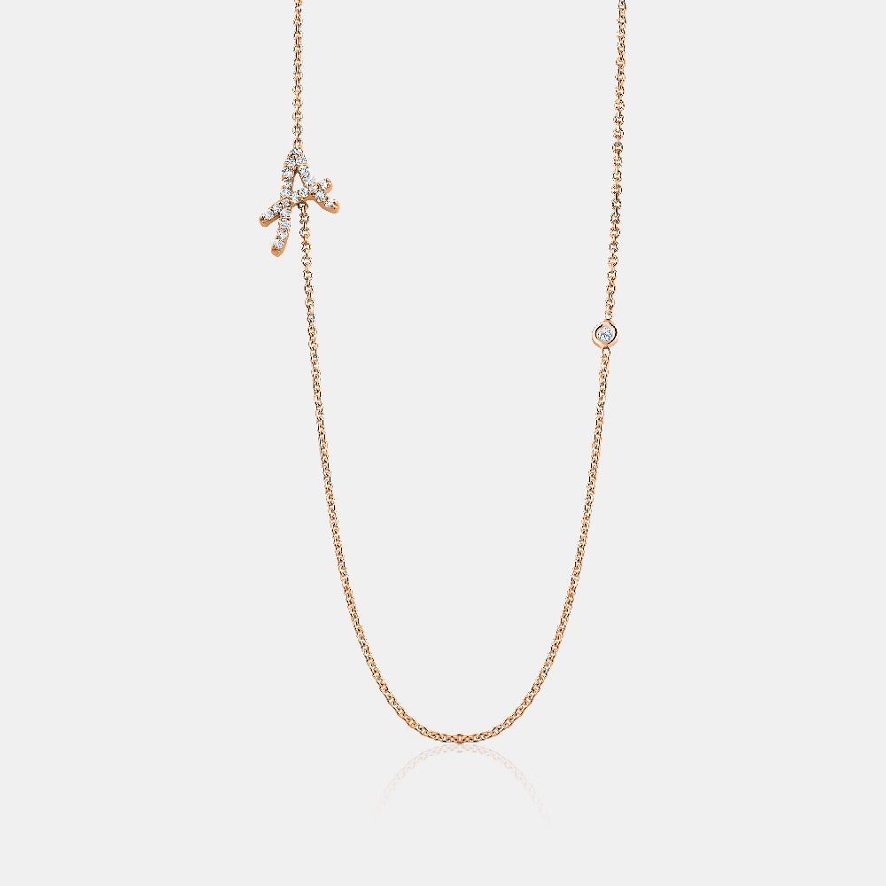 Diamond Cursive Initial Necklace with Diamond Bezel