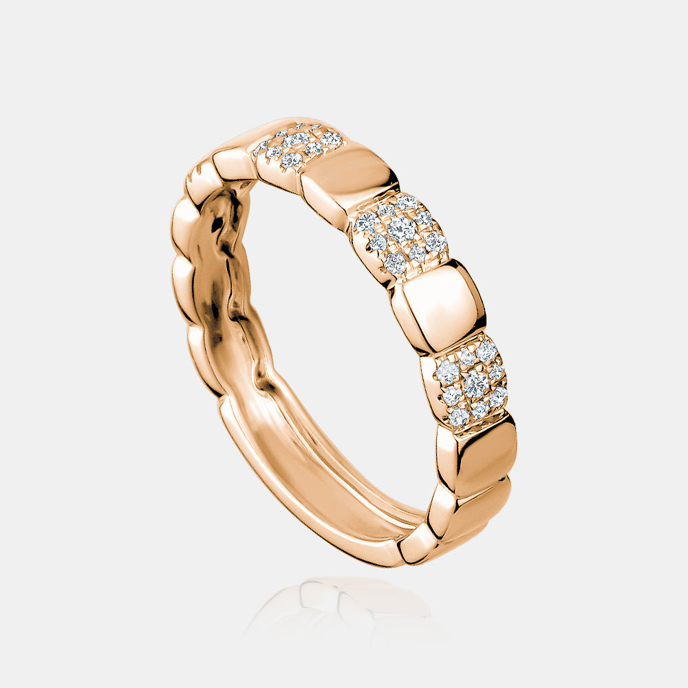 Diamond Square Pattern Ring - 14K Rose Gold