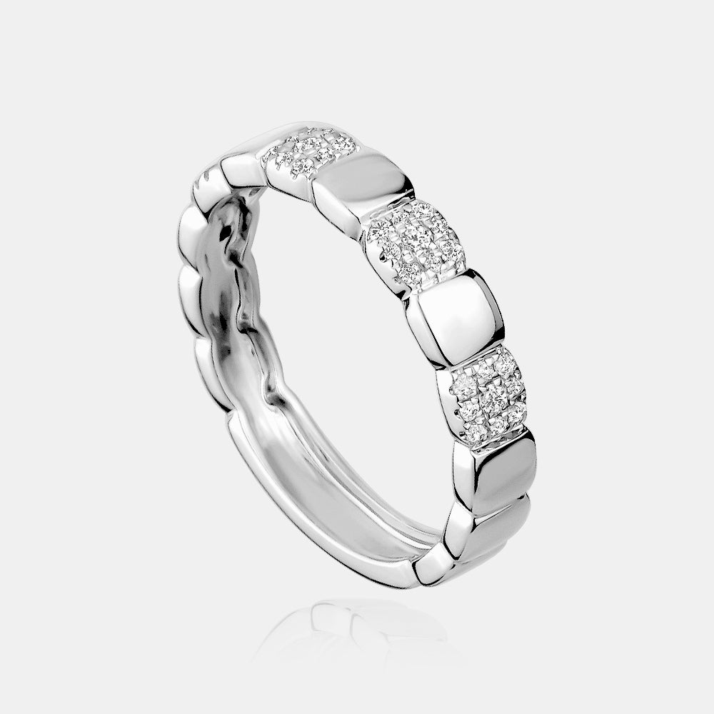 Diamond Square Pattern Ring - 14K White Gold
