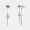 Boucles d'oreilles Hamsa en chaîne avec œil maléfique