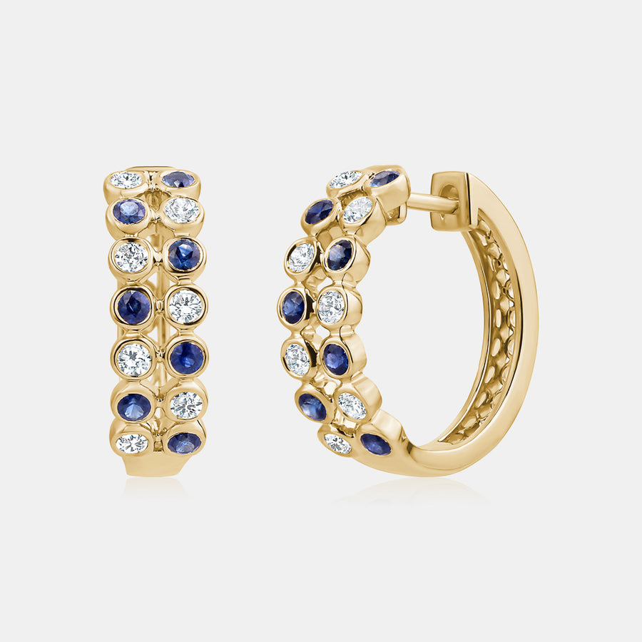 Boucles d'oreilles avec lunette en diamant et saphir
