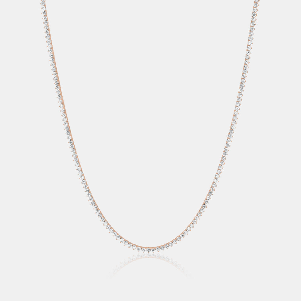 0.03ct 3 Prong Lab Grown Diamond Tennis Necklace - 14K Rose Gold