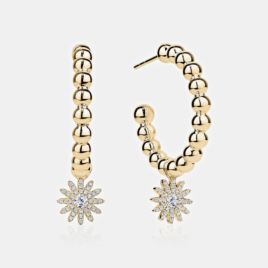 Boucles d'oreilles anneaux en perles avec diamants sunburst